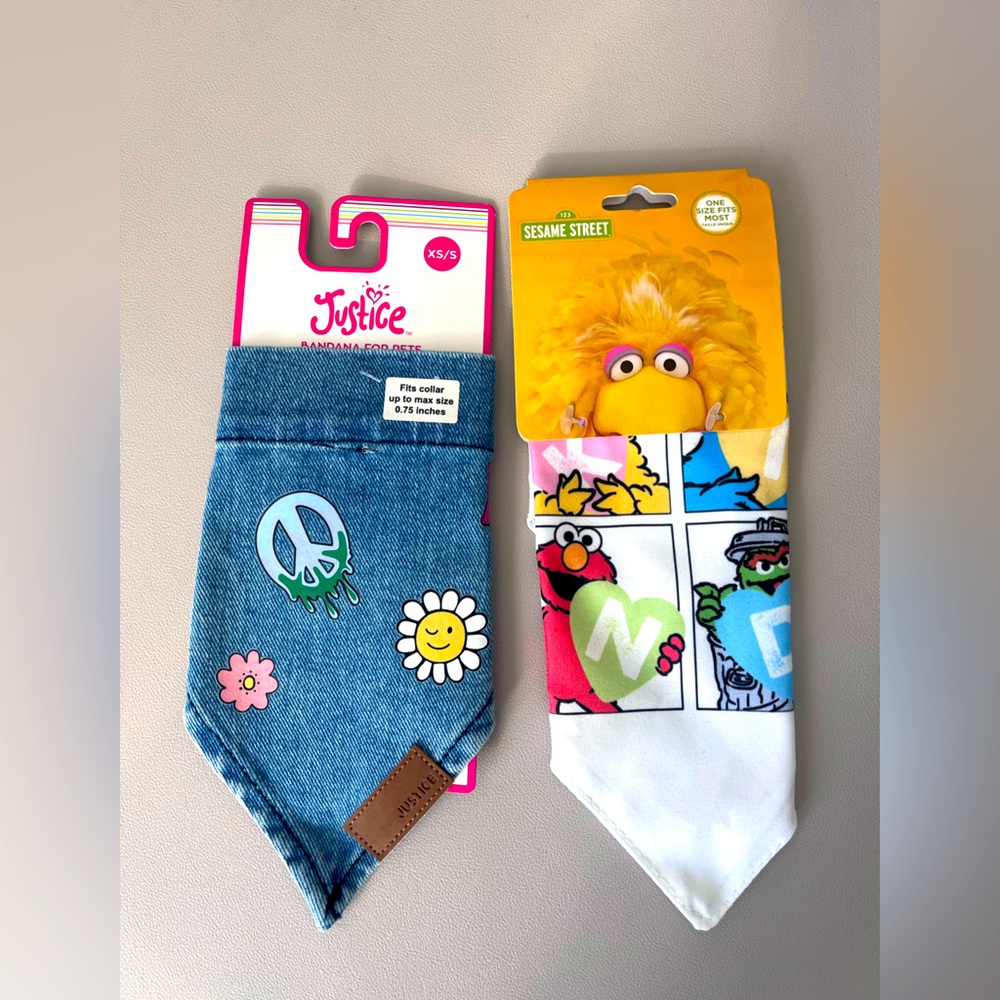 Justice Denim and Sesame Street bandana set for small dogs - both new